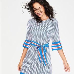 Boden Dress-Blue and Orange Viscose with Tie Belt